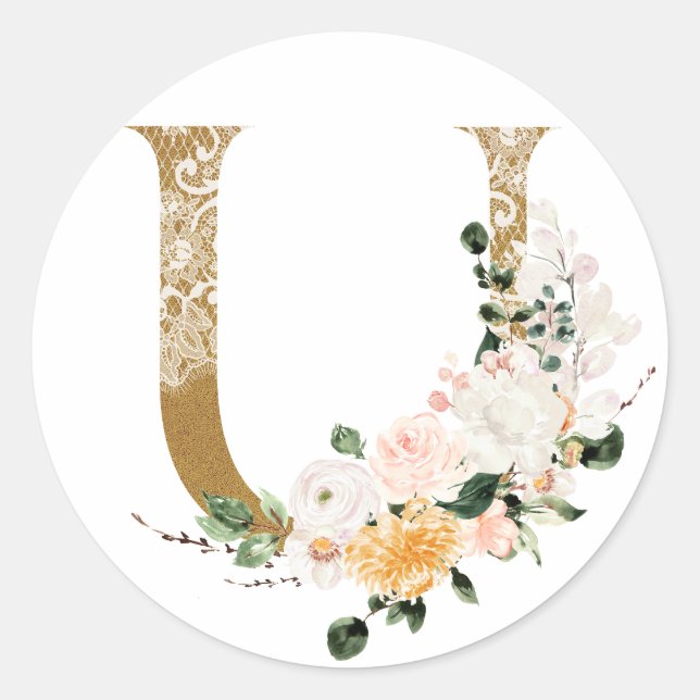 Spring summer wedding MONOGRAM U Classic Round Sticker (Front)