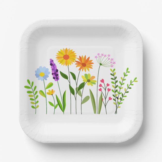Spring Summer Wild flowers Paper Plates (Front)