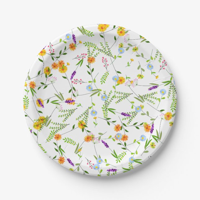 Spring Summer Wild flowers Paper Plates (Front)