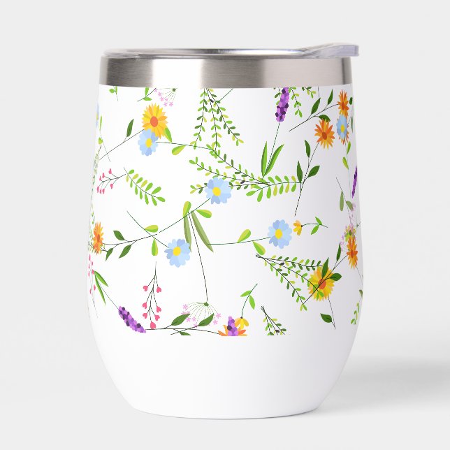Spring Summer Wild flowers Thermal Wine Tumbler (Left)