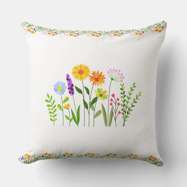 Spring Summer Wild flowers Throw Pillow (Front)