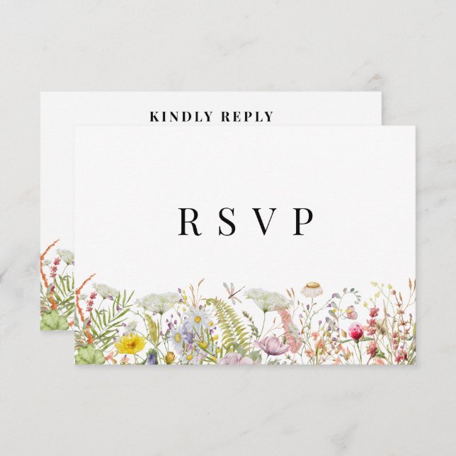 Spring Summer Wildflower Beige Boho RSVP Card (Front/Back)