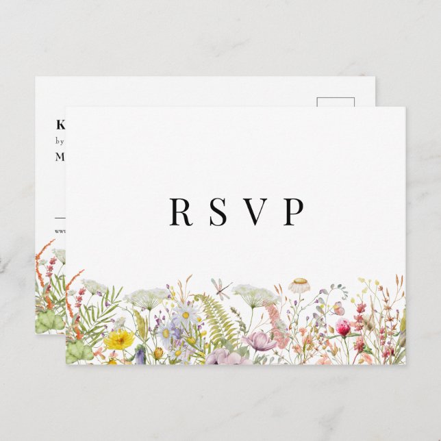 Spring Summer Wildflower Beige Boho RSVP Postcard (Front/Back)