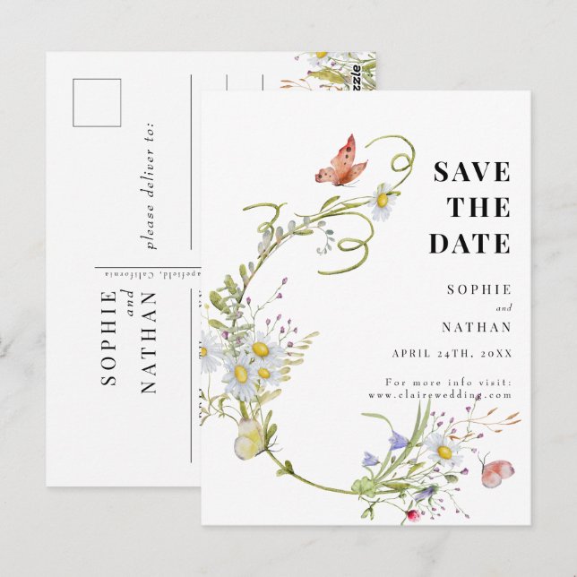 Spring Summer Wildflower Beige Boho Save the Date Postcard (Front/Back)
