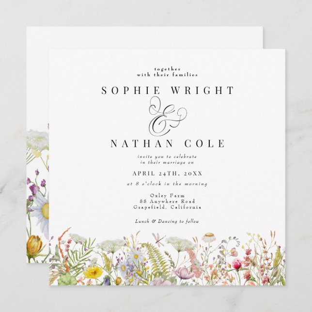 Spring Summer Wildflower Beige Boho Wedding  Invit (Front/Back)