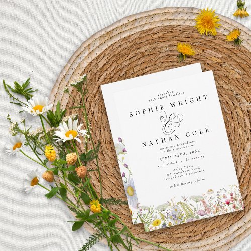 Spring Summer Wildflower Beige Boho Wedding  Invitation