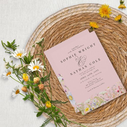Spring Summer Wildflower Blush Pink Boho Wedding Invitation