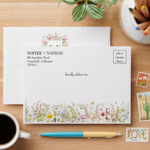 Spring Summer Wildflower Boho Beige Wedding  Envelope