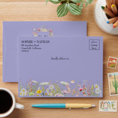 Spring Summer Wildflower Boho Periwinkle Wedding E Envelope