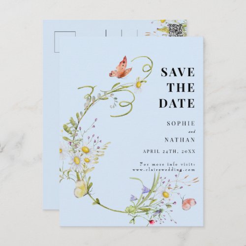 Spring Summer Wildflower Light Blue Save the Date Postcard