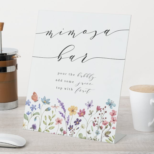 Spring Summer Wildflower Mimosa Bar Bridal Shower Pedestal Sign (In SItu)