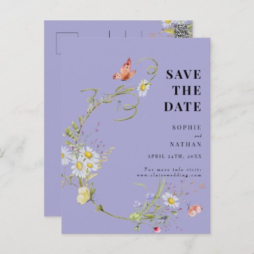 Spring Summer Wildflower Periwinkle Save the Date Postcard