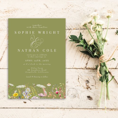 Spring Summer Wildflower Sage Green Boho Wedding Invitation