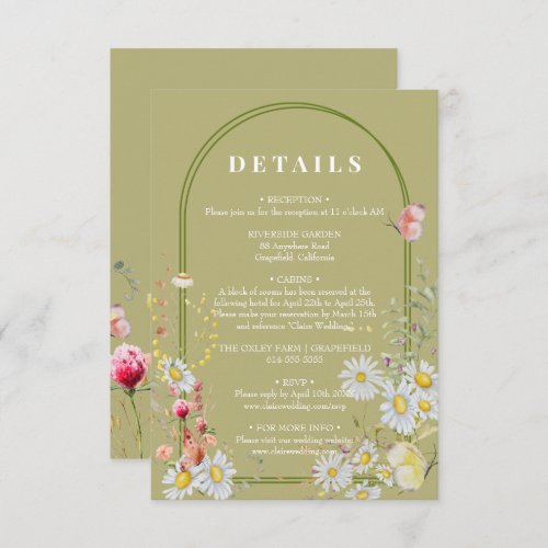 Spring Summer Wildflower Sage Green Enclosure Card