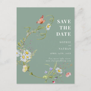 Spring Summer Wildflower Sage Green Save the Date  Postcard