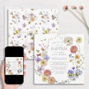 Spring Summer Wildflower Watercolor Baptism Invitation