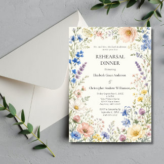 Spring Summer Wildflower Wedding Rehearsal Dinner Invitation
