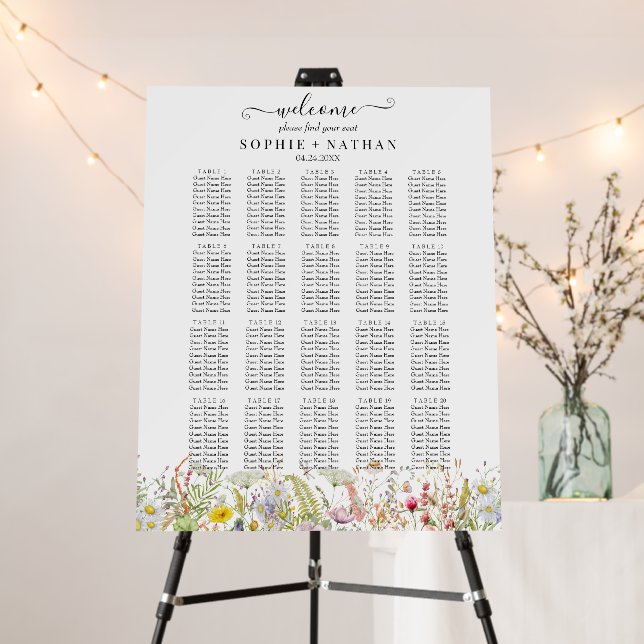 Spring Summer Wildflower Wedding Seating Chart Foam Board (In Situ (Stand))