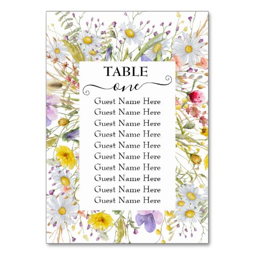 Spring Summer Wildflower Wedding Seating Chart Table Number