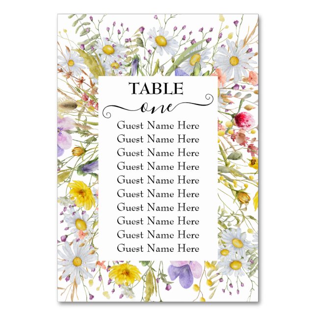 Spring Summer Wildflower Wedding Seating Chart Table Number (Front)