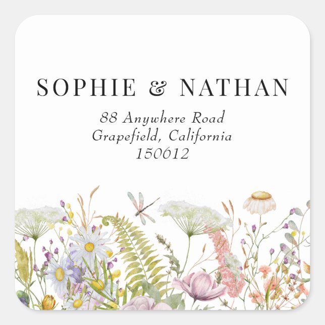 Spring Summer Wildflower Wedding Square Stickers (Front)