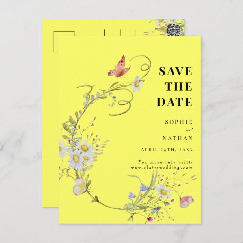 Spring Summer Wildflower Yellow Save the Date Postcard