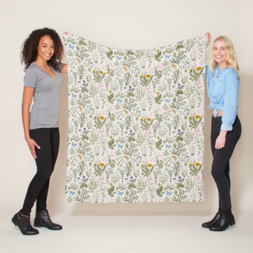 Spring Summer Wildflowers Butterflies Garden Fleece Blanket