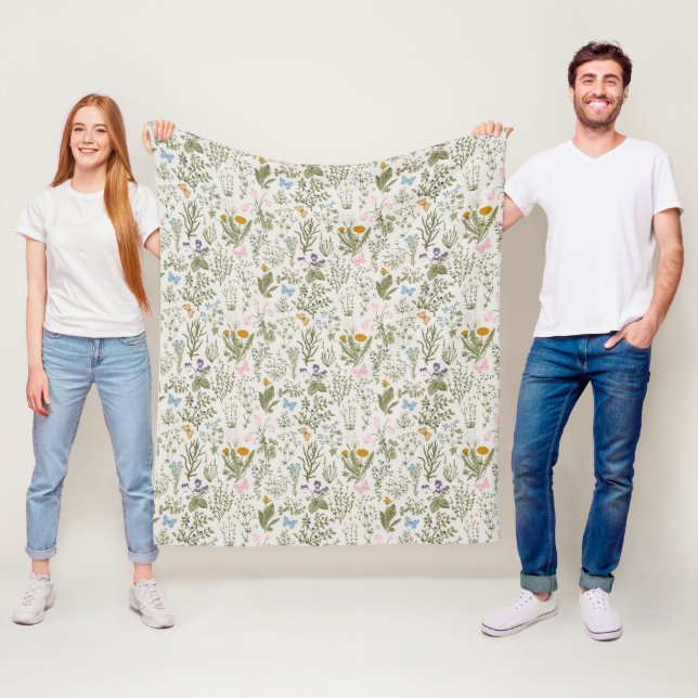 Spring Summer Wildflowers, Butterflies Garden Fleece Blanket (In Situ)