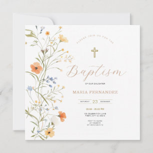 Spring Summer Wildflowers Christening Invitation