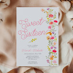 Spring summer wildflowers floral Sweet 16 Invitation<br><div class="desc">Spring Summer pretty wildflowers floral Sweet 16 birthday party featuring pretty hand painted vibrant and bright orange,  pink and yellow flowers watercolor illustration with a modern elegant script font ,  with bohemian greenery foliage. Perfect for Spring,  summer outdoors garden party Sweet sixteen birthdays.</div>