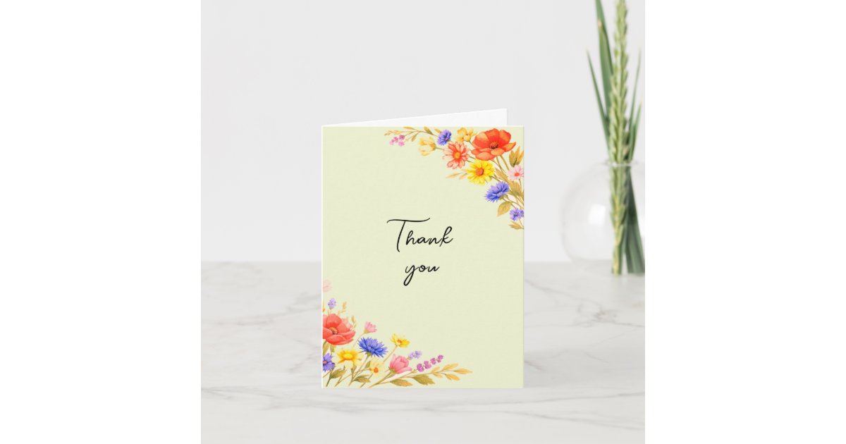 Spring Summer Wildflowers Wedding Thank You Card | Zazzle