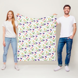 Spring Summer Yellow Pink Purple Flower Watercolor Fleece Blanket