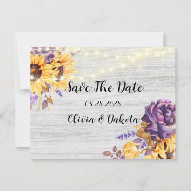 Spring Sunflower and Purple Peony Save the Date (Front)