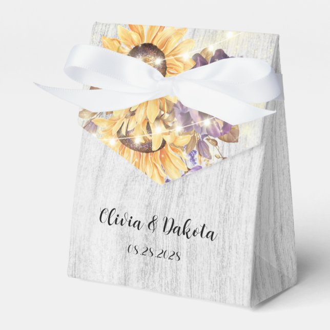 Spring Sunflower and Purple Peony Wedding  Favor Boxes (Front Side)