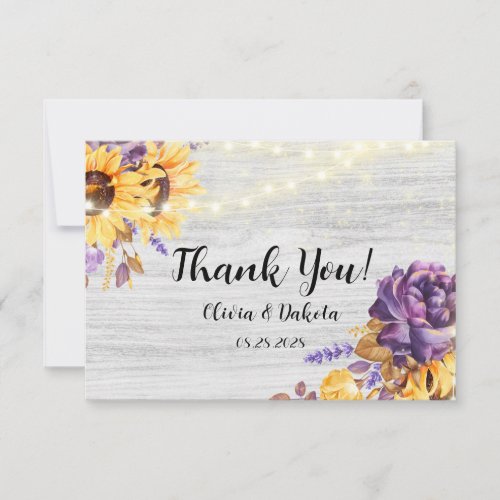 Spring Sunflower and Purple Peony Wedding Thank You Card