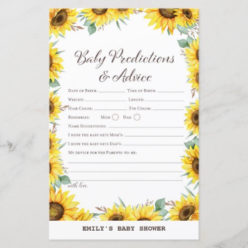 Spring Sunflower Baby Shower Game PRINTED