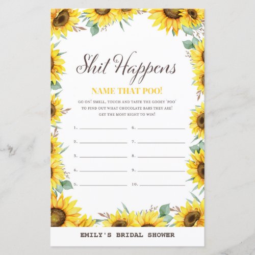 Spring Sunflower Baby Shower Game PRINTED