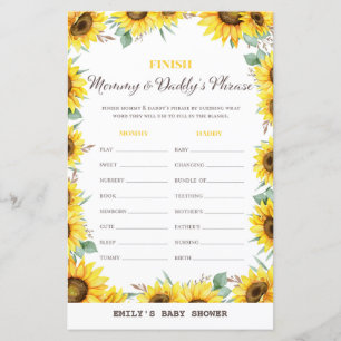Spring Sunflower Baby Shower Game PRINTED