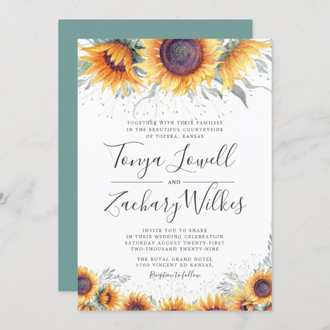 Spring Sunflower Bloom Wedding Invite (Front/Back)