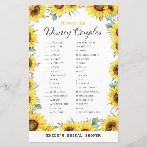 Spring Sunflower Bridal Shower Game PRINTED