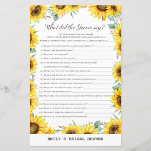 Spring Sunflower Bridal Shower Game PRINTED