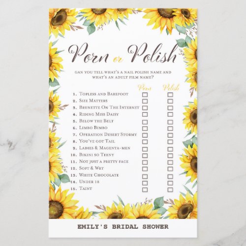 Spring Sunflower Bridal Shower Game PRINTED