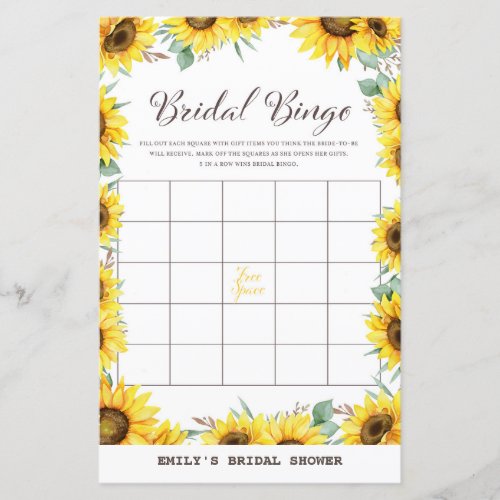 Spring Sunflower Bridal Shower Game PRINTED