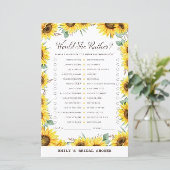 Spring Sunflower Bridal Shower Game PRINTED | Zazzle