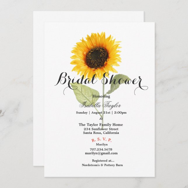 Spring Sunflower Bridal Shower Invitation (Front/Back)