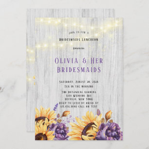 Spring Sunflower Purple Peony Bridesmaids Luncheon Invitation