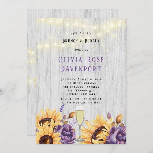 Spring Sunflower Purple Peony Brunch and Bubbly Invitation