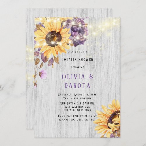 Spring Sunflower Purple Peony Couples Shower Invitation