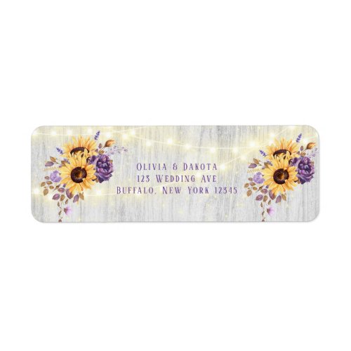 Spring Sunflower Purple Peony Wedding Address Label
