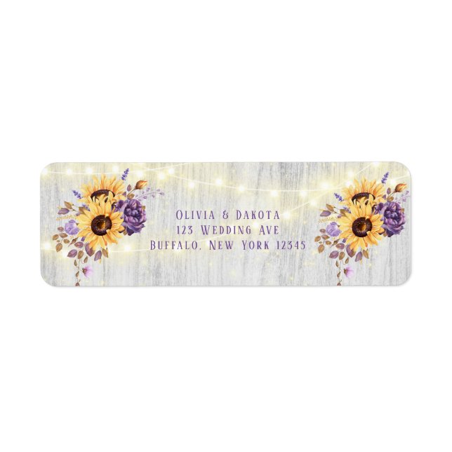 Spring Sunflower Purple Peony Wedding Address Label (Front)